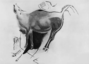 クワガタの鳴き声を描いたアルタミラ洞窟の岩絵のコピー（bw写真） 作： Fauconnet